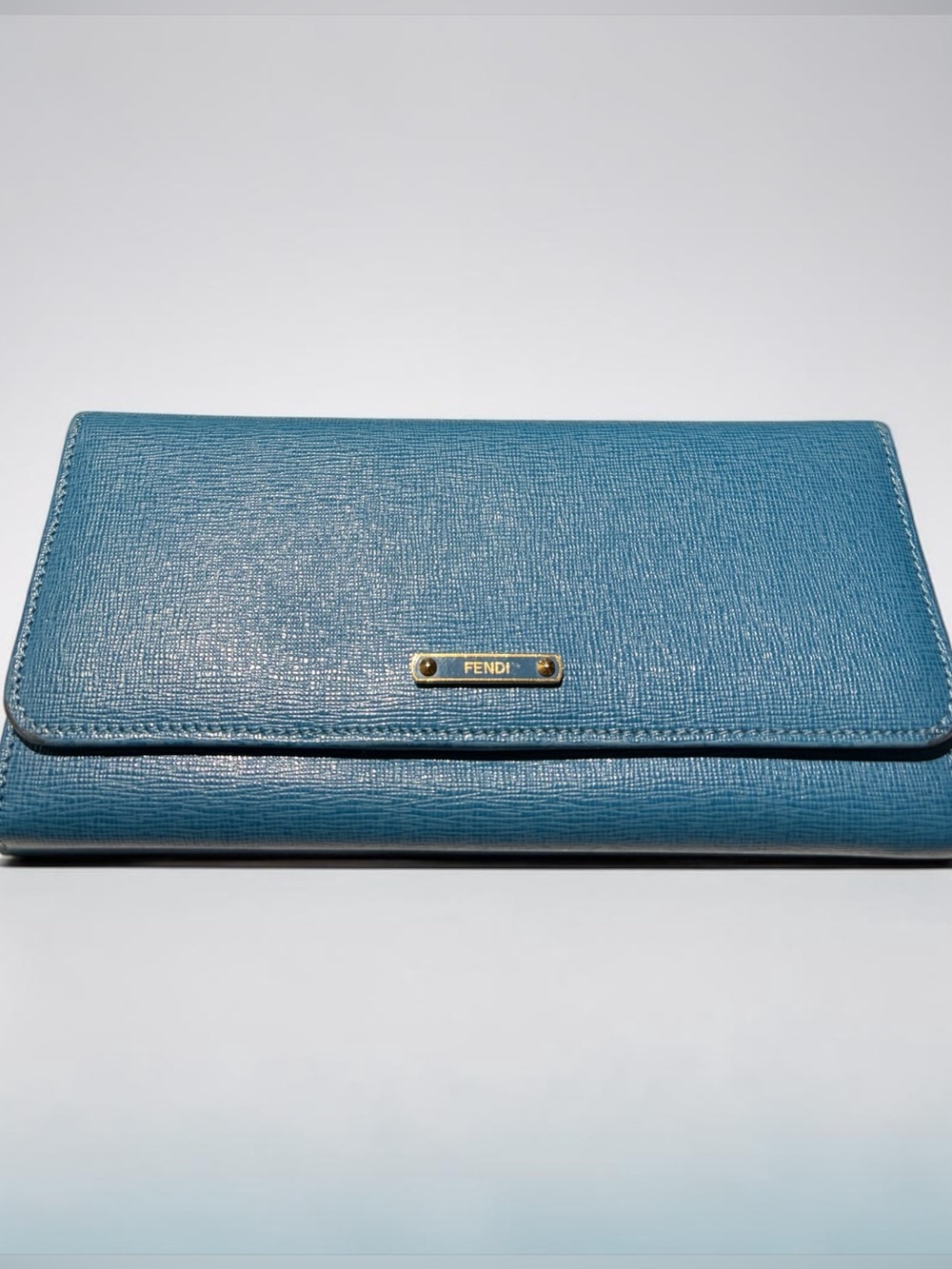 Fendi Blue Leather Continental Wallet with Gold Logo Plaque - Picture 2 of 16
